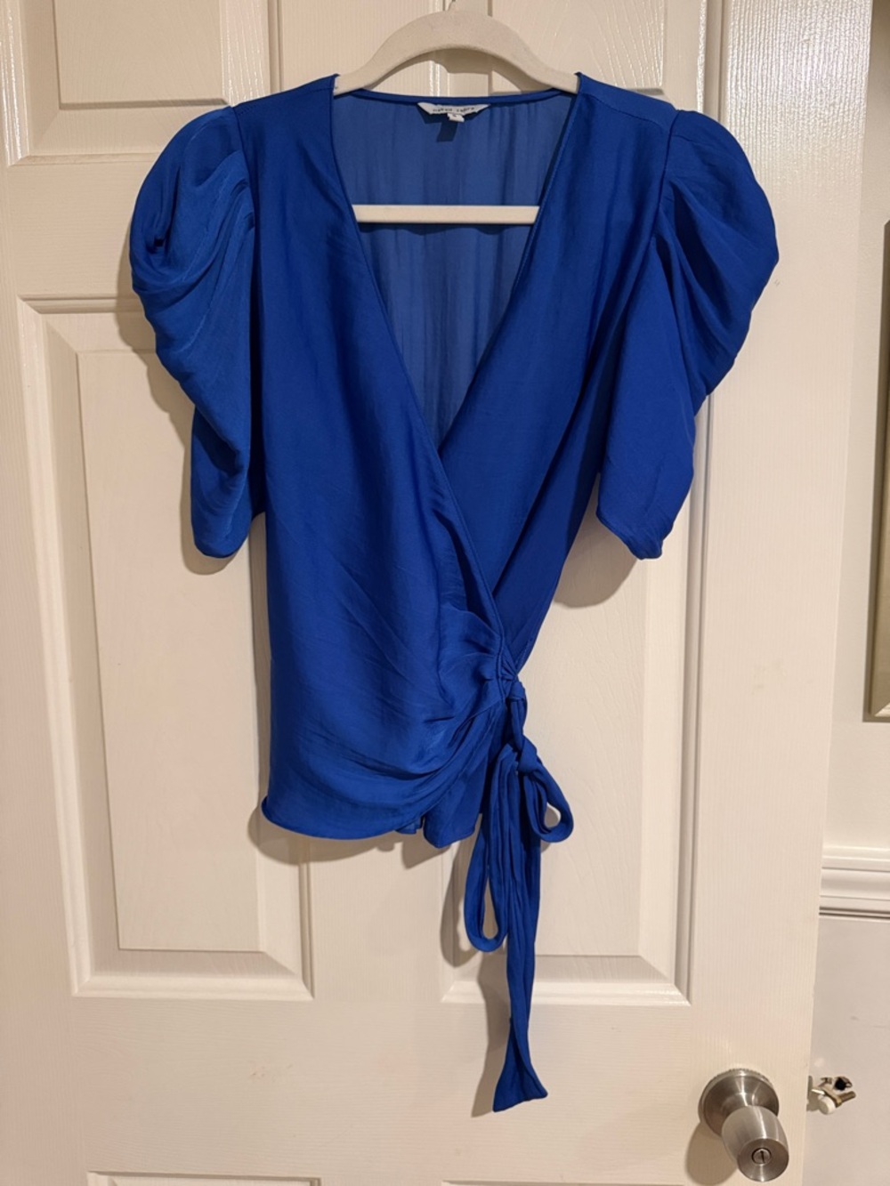 Naked Zebra Royal Blue Wrap Tie Puff-Sleeve Top